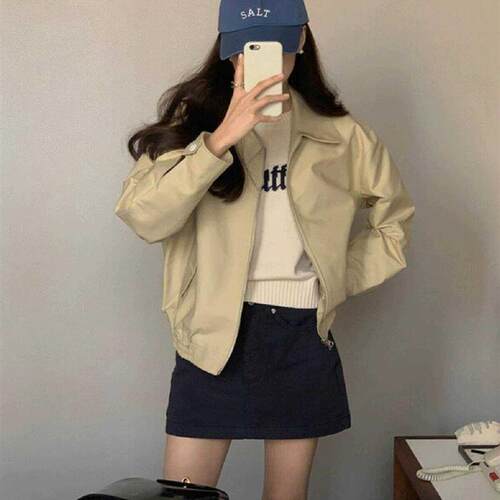 夹克短款外套女秋季新款高级感小个子宽松显瘦翻领棒球服工装上衣