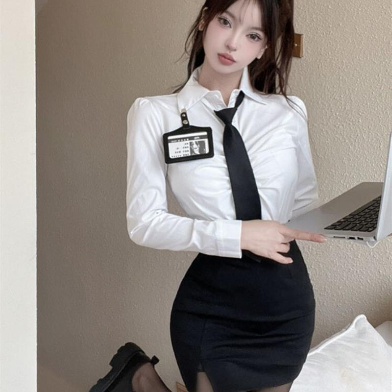 2025秋季新款白色长袖衬衫女jk制服修身职业装气质衬衣工作服上衣
