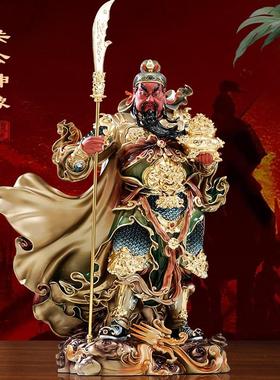纯铜彩绘关公神像供奉像店铺办公室武财神关公关二爷神像招财摆件