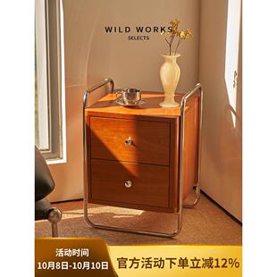 野作SS1樱桃木中古小型床头柜边柜储物柜不锈钢边几现代包豪斯