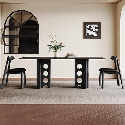 覆古黑胡桃木餐桌现代简约长方形全实木面2024新款中古风实木餐桌