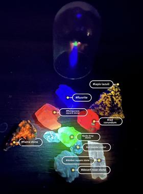 天然荧光矿物矿石奇石自然地质科学教学集标本摆件玉石滴石火焰石