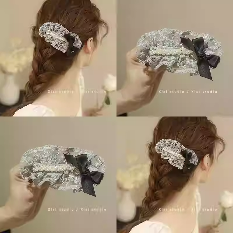 烟灰蓝蕾丝发夹高端复古甜美全新