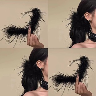 羽毛抓夹女后脑勺发夹高端发饰高级感夹子2025新款毛毛发卡鲨鱼夹
