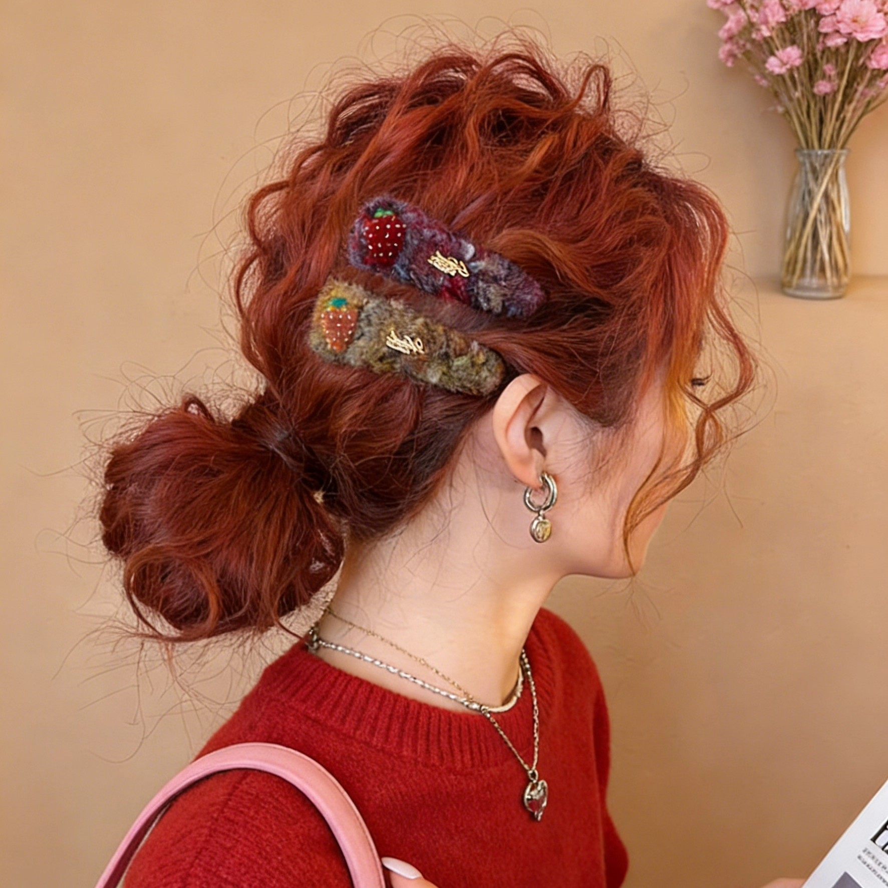 草莓毛绒金标发夹女2025新款高端刘海夹子前额头饰甜美侧边夹发卡,饰品/流行首饰/时尚饰品新,发饰,淘宝优惠券,粉丝福利购,淘宝优惠卷