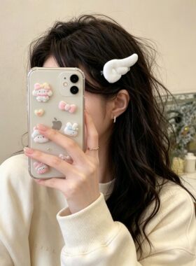 魔法少女发夹侧边夹白色天使小翅膀边夹可爱日系毛绒鸭嘴发卡头饰