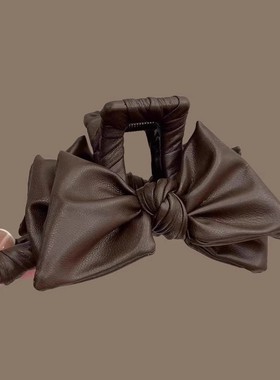 韩系ins东大门高端发夹蝴蝶结皮质大号抓夹 轻奢小香风盘发鲨鱼夹