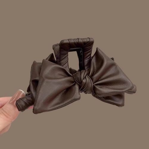 韩系ins东大门高端发夹蝴蝶结皮质大号抓夹 轻奢小香风盘发鲨鱼夹