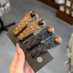 气质毛绒爱心发夹女2025新款 高端发卡侧边夹碎发bb夹刘海夹发饰秋