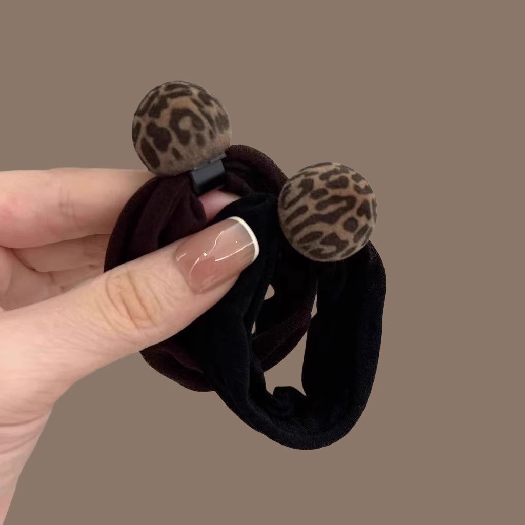 豹纹球球小熊发圈高弹耐用头绳皮筋韩系ins低马尾发绳皮套发饰新