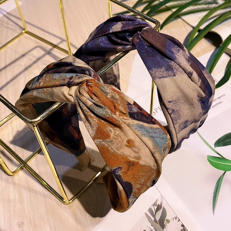 韩国复古扎染布艺头箍宽边发卡气质简约女士外戴发箍女百搭发饰品