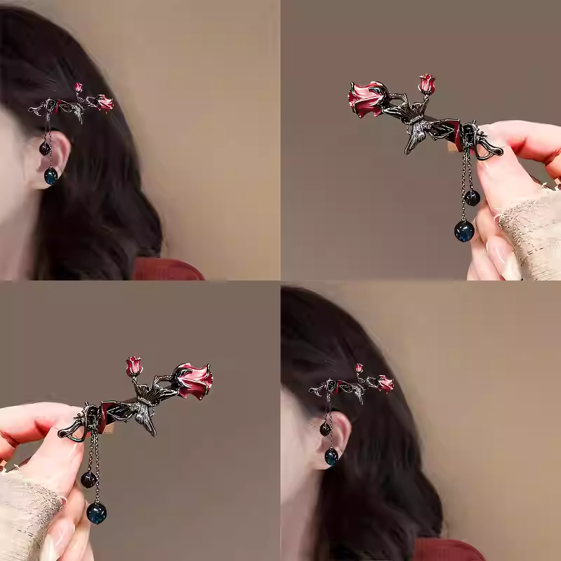 复古蝴蝶玫瑰流苏发夹！