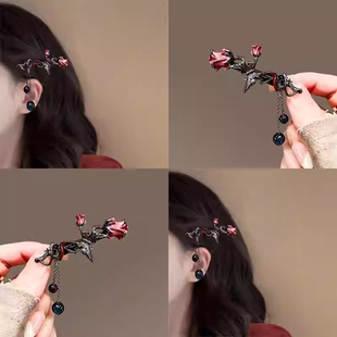 荆棘玫瑰!复古蝴蝶玫瑰流苏发夹!侧边夹新中式刘海碎设计感发饰