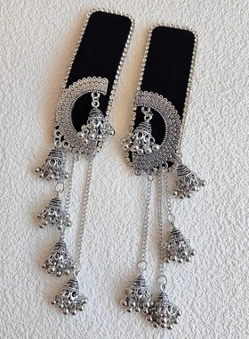 精致水钻银色铃铛流苏发夹BB夹轻奢气质刘海夹侧边夹苗疆高端发饰