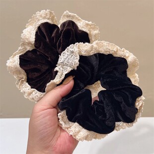 植绒花边大肠发圈女气质简约丸子头马尾头花2023新款高端头饰头绳