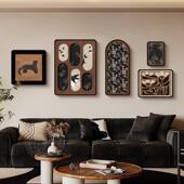 法式 中古风客厅装 饰画高级感沙发背景墙挂画复古艺术组合画壁画