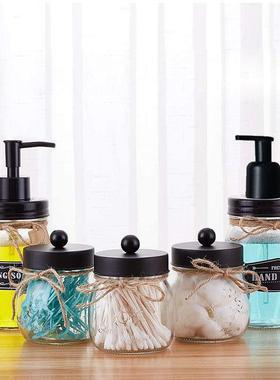 MasonJar乳液器玻璃罐洗手液瓶创意分装按压式棉棒棉球瓶套装组合