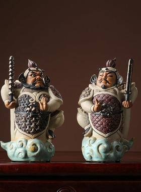 石湾公仔工艺精品门客厅电视酒柜镇宅招财装饰品门神中式陶瓷摆件