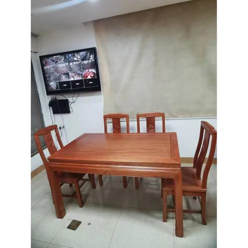 红木中式仿古菠萝格实木长方桌金花梨原木现代餐厅家用餐桌椅组合