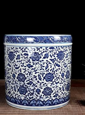 景德镇陶瓷青花瓷桌面小型卷轴缸收纳缸中式兰花盆兰花专用书画筒