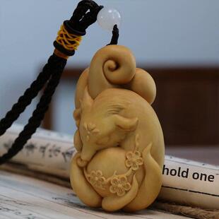 小叶黄杨木雕手把件九尾狐雕刻工艺礼品动物神兽文玩实木饰品挂件