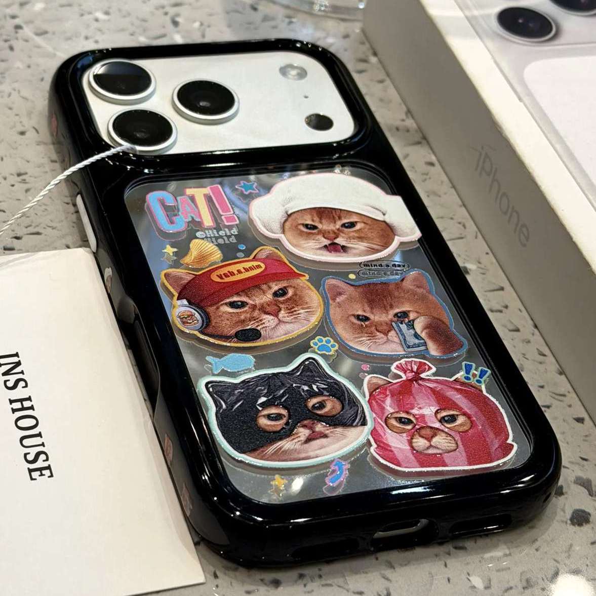 雨柠适用于iphone17promax手机壳萌系16pm镜面爪印塑料袋造型小橘猫15卡通可爱日韩INS14防摔保护套