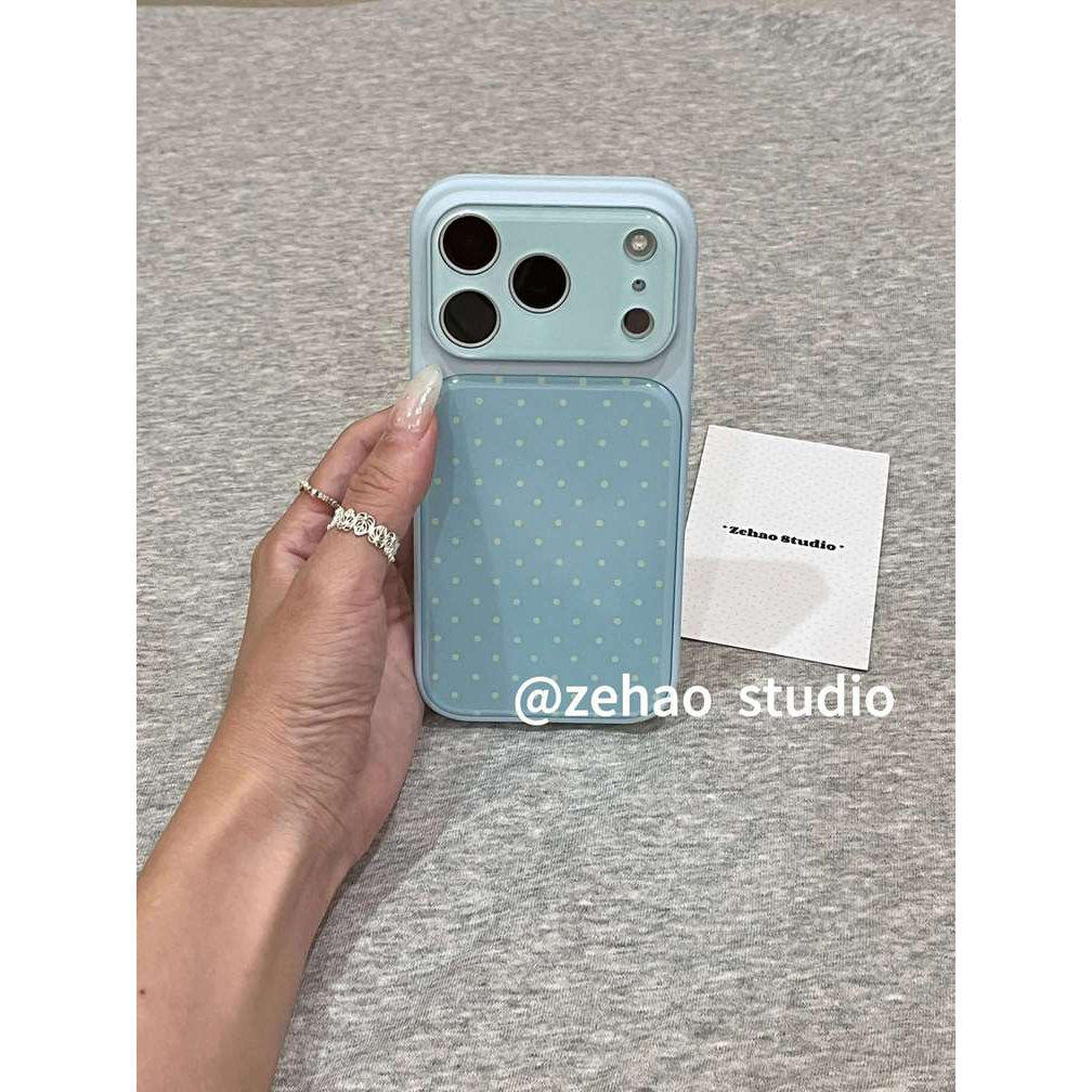 雨柠奶蓝底满屏黄波点适用于苹果17promax手机壳iphone16pro新款15日韩ins卡通个性创意14防摔保护套