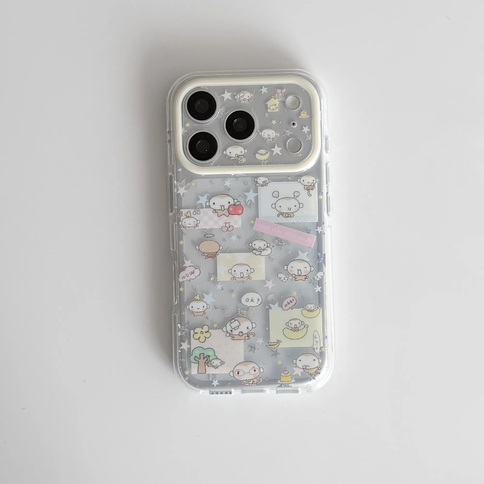 雨柠适用软萌可爱透明猴子拼贴iPhone17Promax新款苹果16手机壳15卡通日韩INS个性创意14防摔保护套