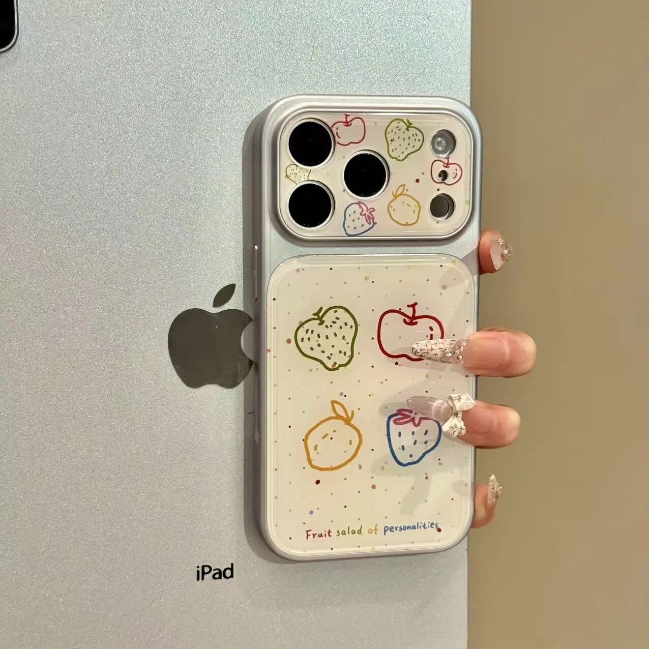 雨柠创意米白底泼墨彩色线条水果iphone17promax新款苹果16p手机壳15p小清新日韩ins个性创意14防摔保护套