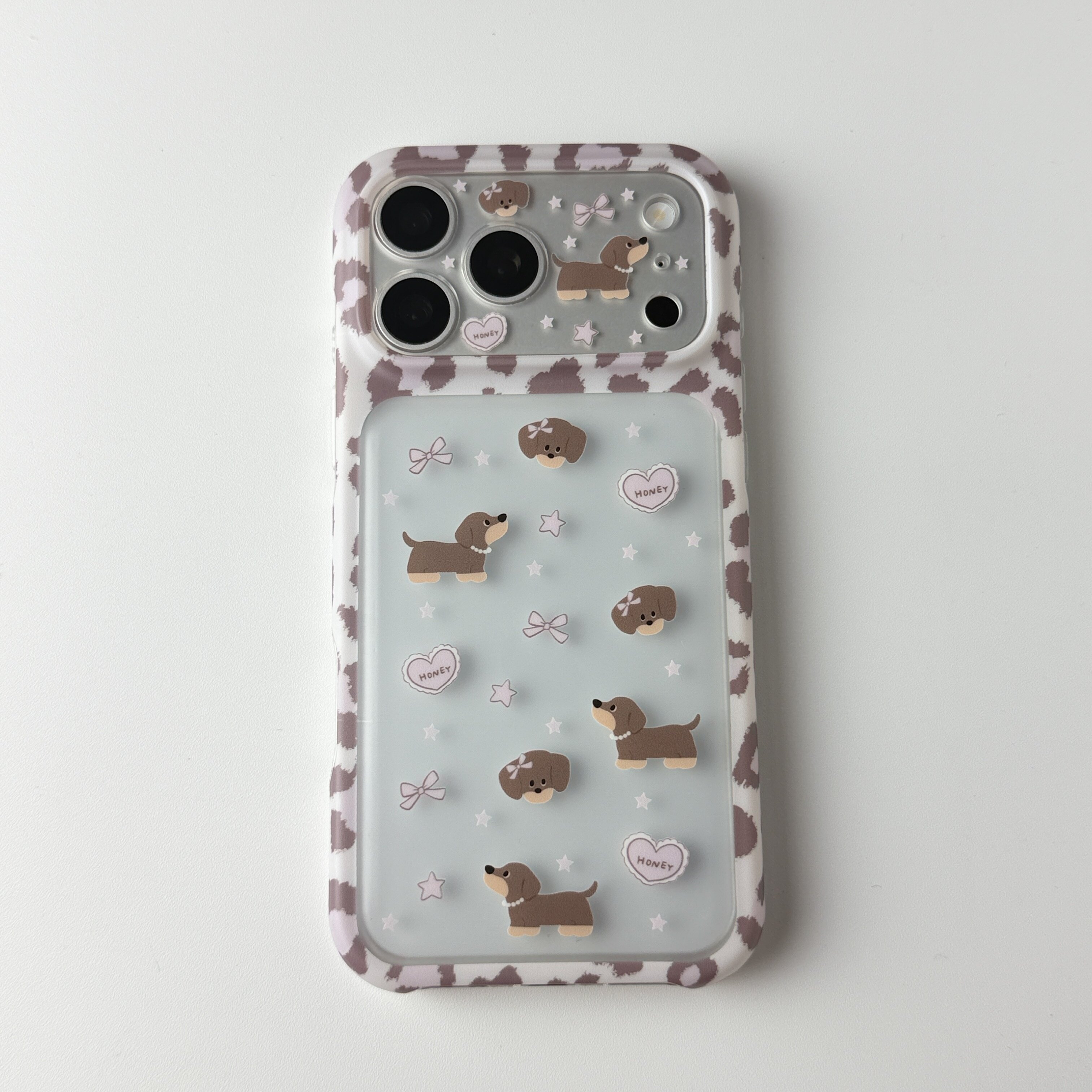 雨柠粉豹纹边框腊肠狗手机壳适用iPhone18新款17日韩卡通可爱个性创意ins16防摔保护套