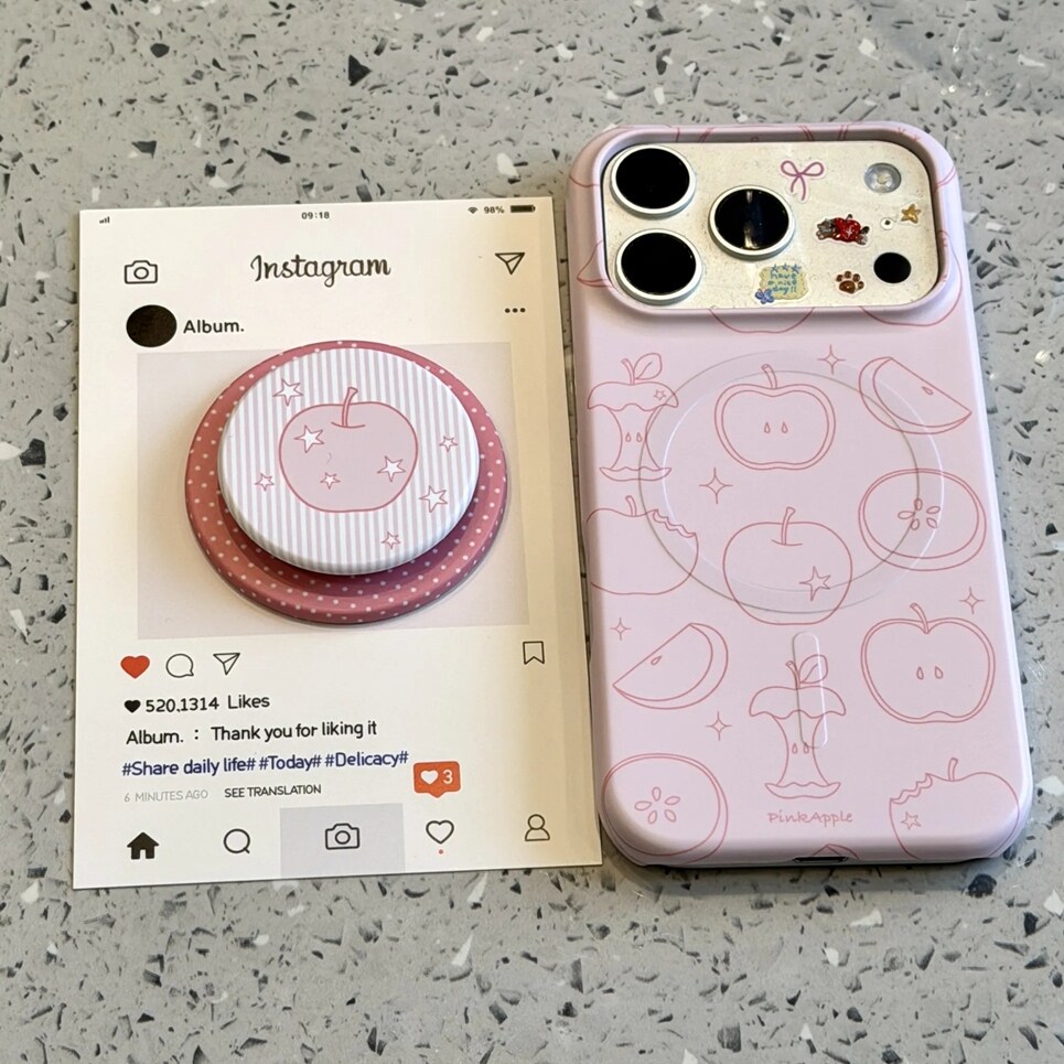 雨柠简约粉底满屏手绘苹果合集适用于iphone17promax苹果新款手机壳16小清新15卡通ins14防摔保护套