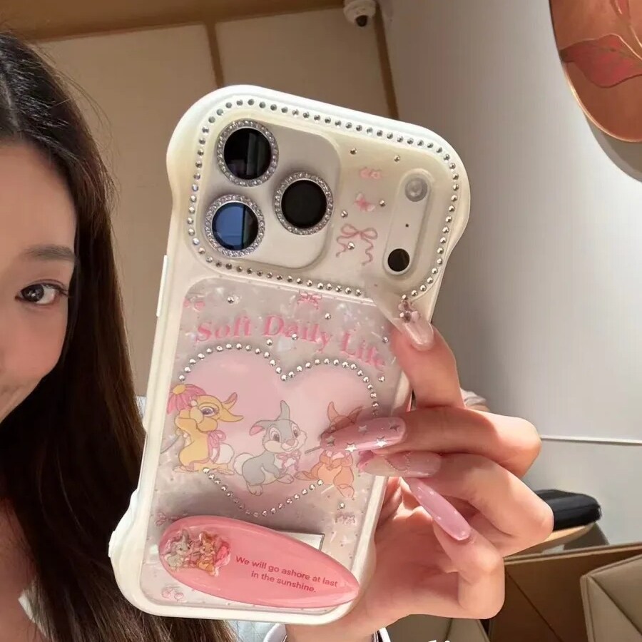 雨柠可爱贝壳纹闪钻兔子适用于iPhone17promax手机壳苹果16pro新款15卡通日韩ins14防摔保护套