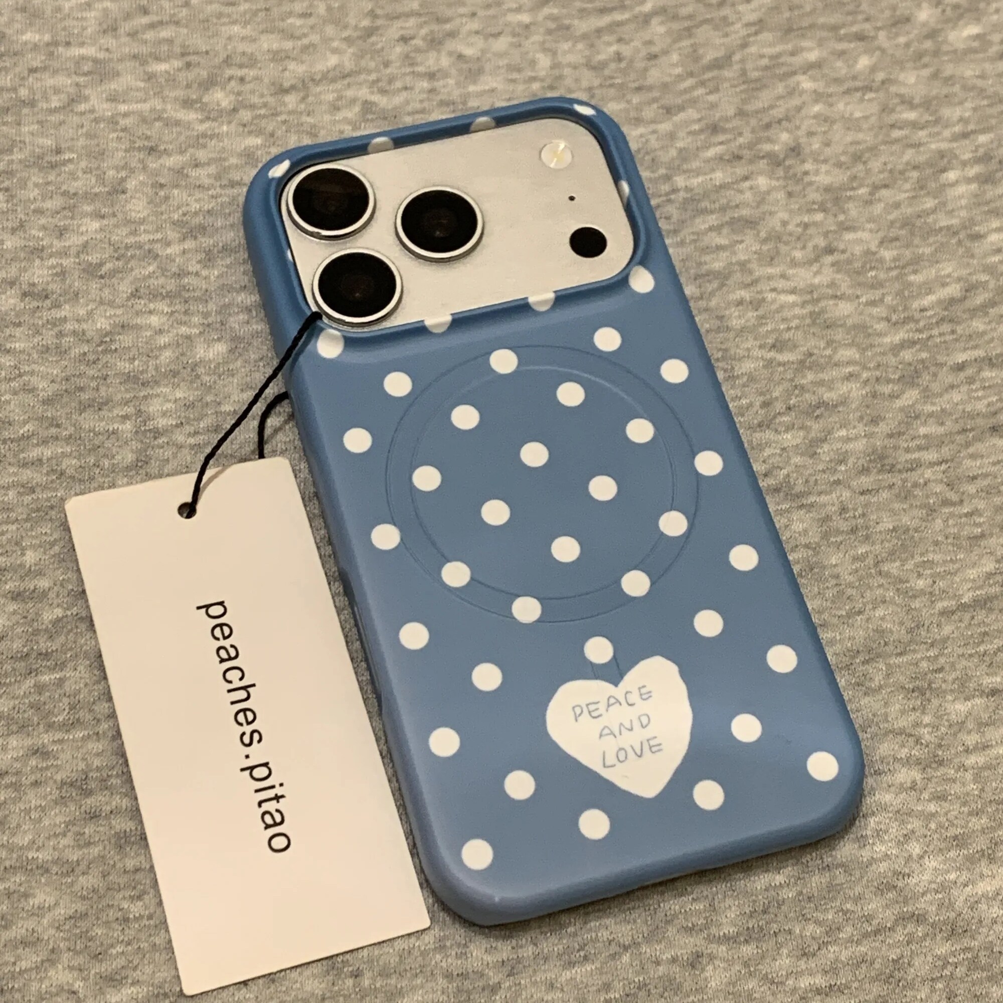 雨柠韩系ins蓝色波点菲林半包磁吸字母支架适用于iPhone17Promax新款小众苹果16小清新15简约14防摔保护套