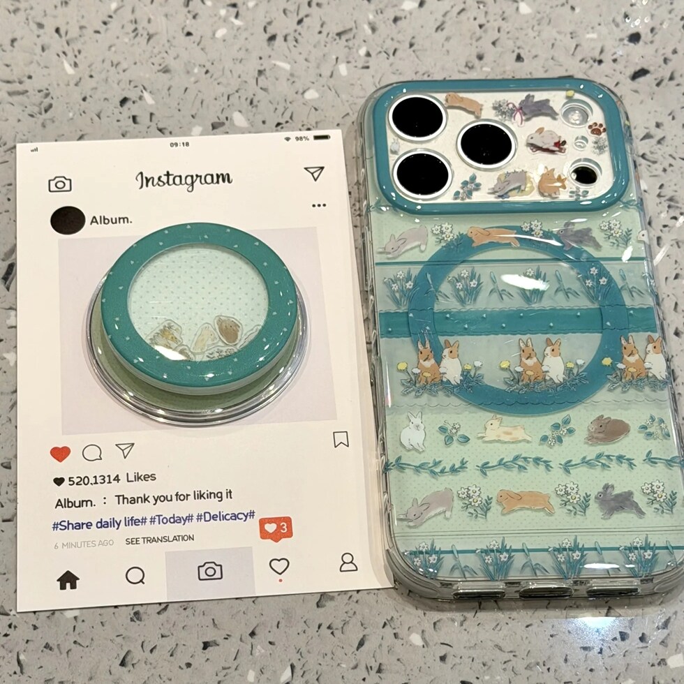 雨柠小清新草地花朵小兔磁吸适用于iphone17promax苹果16手机壳15新款日韩ins卡通可爱4防摔保护套