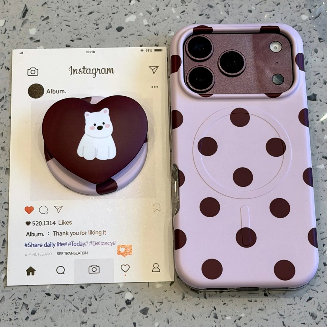 雨柠适用于iphone18promax手机壳韩系简约17波点西高地酒红爱心支架16卡通日韩可爱15防摔保护套