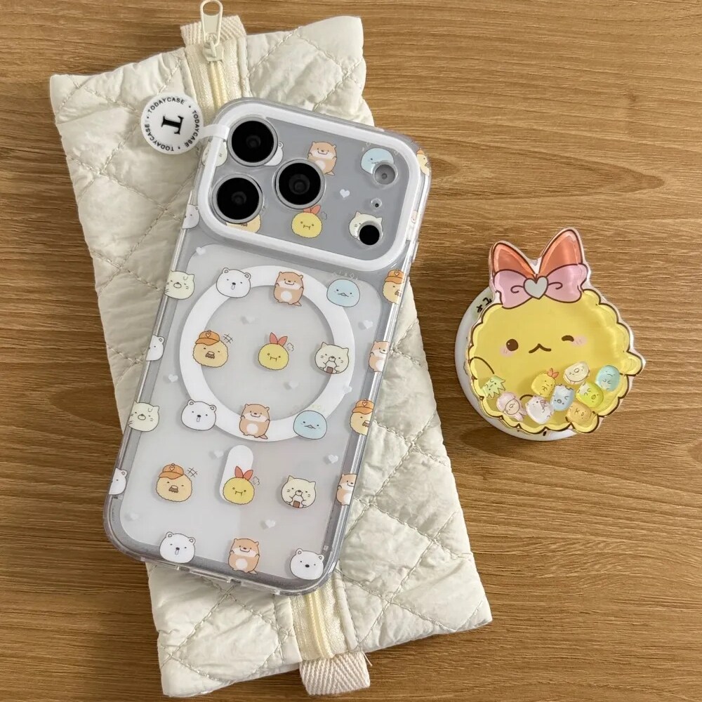 雨柠可爱角落生物适用苹果18promax双层iPhone17透明磁吸手机硬壳15卡通日韩INS个性创意14防摔保护套