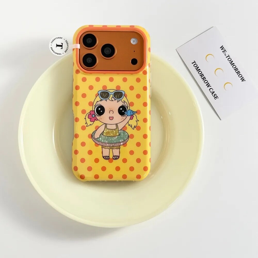 雨柠橙波点游泳圈小玉适用苹果17promax可爱iphone16双层手机壳15卡通日韩INS个性创意14防摔保护套