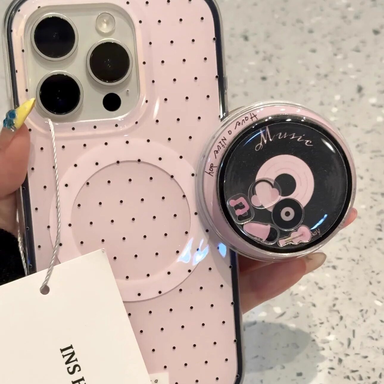 雨柠ins风创意粉底黑色波点碟片适用iPhoneiPhone16ProMaxiPhone15ProMax手机壳日韩少女心17