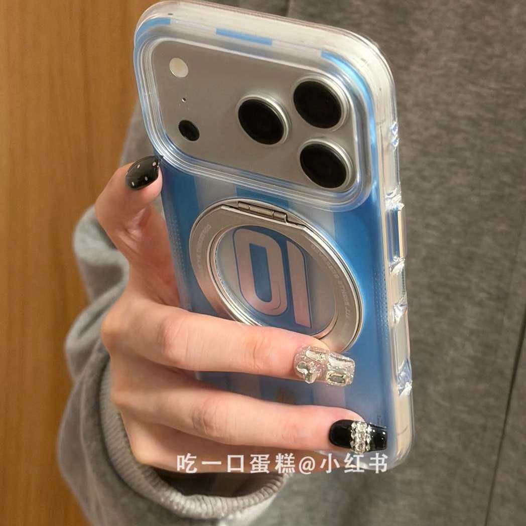 雨柠透蓝白竖条纹10号球衣360旋转支架适用苹果17promax手机壳iphone16新款15个性创意日韩INS14防摔保护套