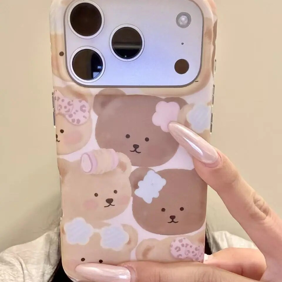 雨柠适用于iphone18promax手机壳软萌墨镜卷发16小熊蝴蝶结小熊脑袋17卡通日韩INS可爱15防摔保护套