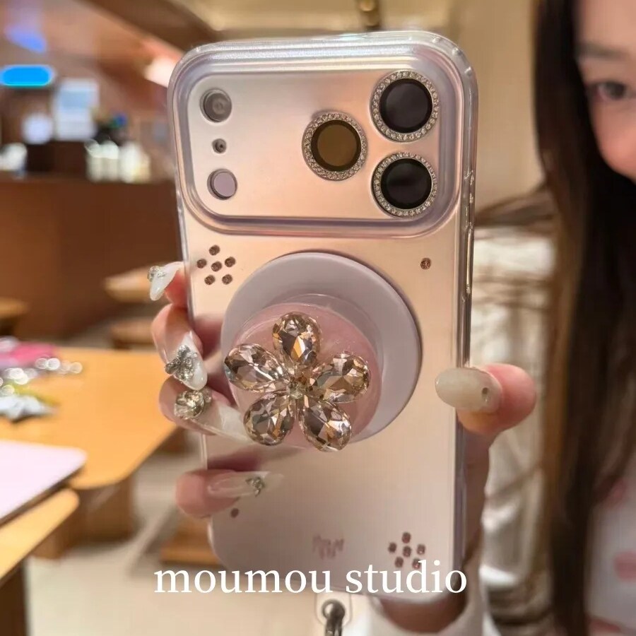 雨柠宝石花雾粉磁吸支架适用于苹果17promax手机壳iPhone16新款15小清新日韩ins个性创意14防摔保护套