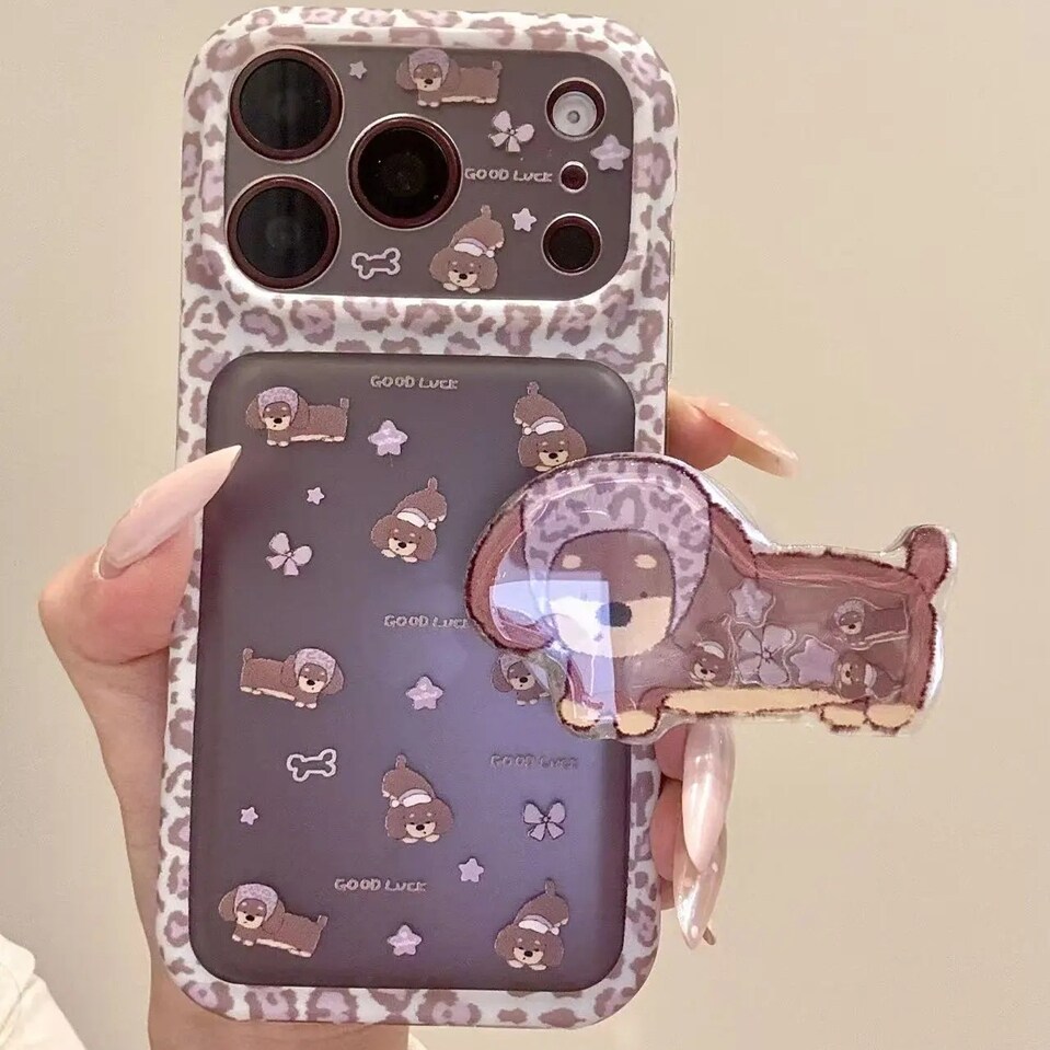雨柠适用于iphone18promax手机壳甜酷17豹纹边透明底豹纹头巾棕色狗16卡通可爱日韩ins15防摔保护套