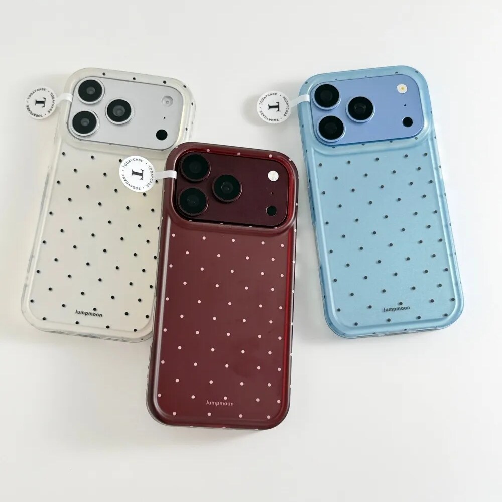雨柠韩系英文小波点适用苹果18promax双层iPhone17磨砂手机硬壳16日韩ins简约个性创意15防摔保护套
