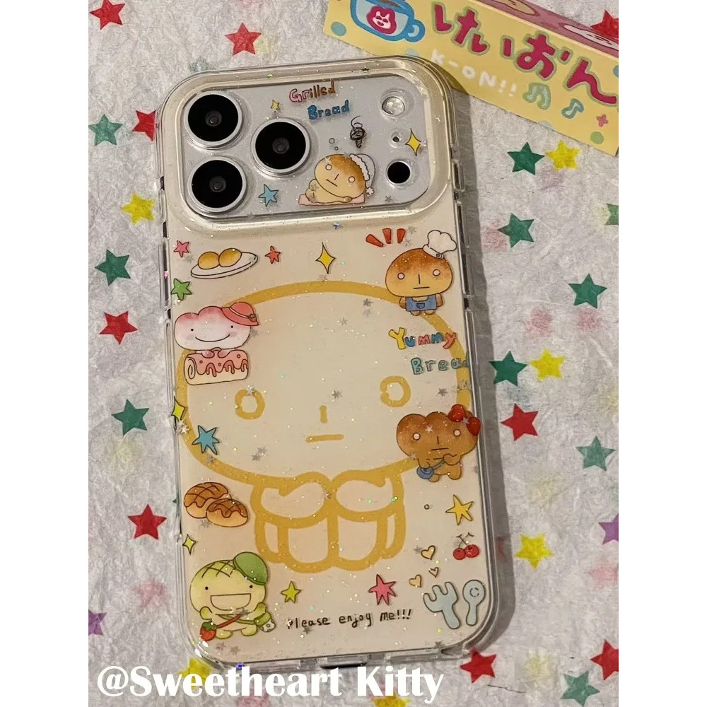 雨柠ins古早闪粉烤焦面包适用iphone17promax苹果16手机壳15可爱卡通日韩个性创意14防摔保护套
