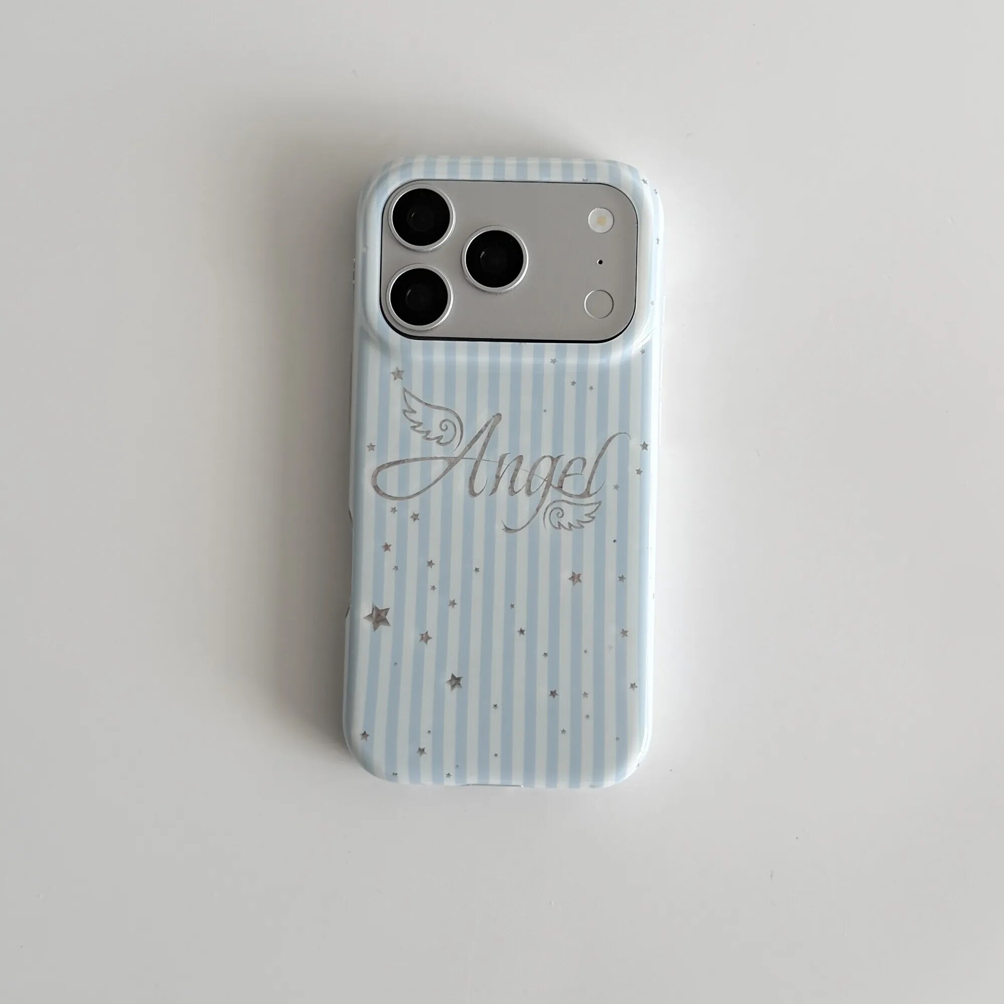 雨柠适用创意蓝白条纹Angel翅膀iphone17pro新款苹果16手机壳15个性日韩INS卡通14防摔保护套
