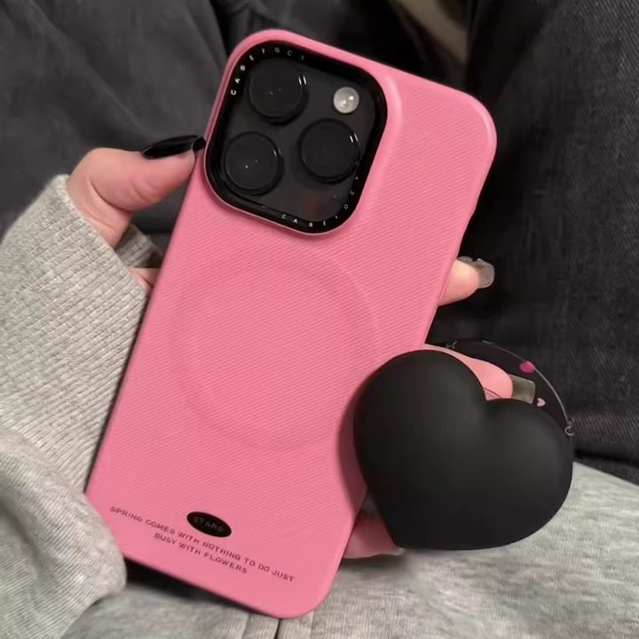 雨柠甜酷风黑色爱心磁吸支架适用苹果16promax手机壳iphone15新款16pro独特14女款13防摔保护套15Pro硬壳17