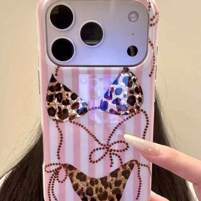 雨柠甜酷豹纹比基尼蝴蝶结竖条纹适用于iphone17promax苹果16手机壳15个性创意日韩INS小纵14防摔保护套