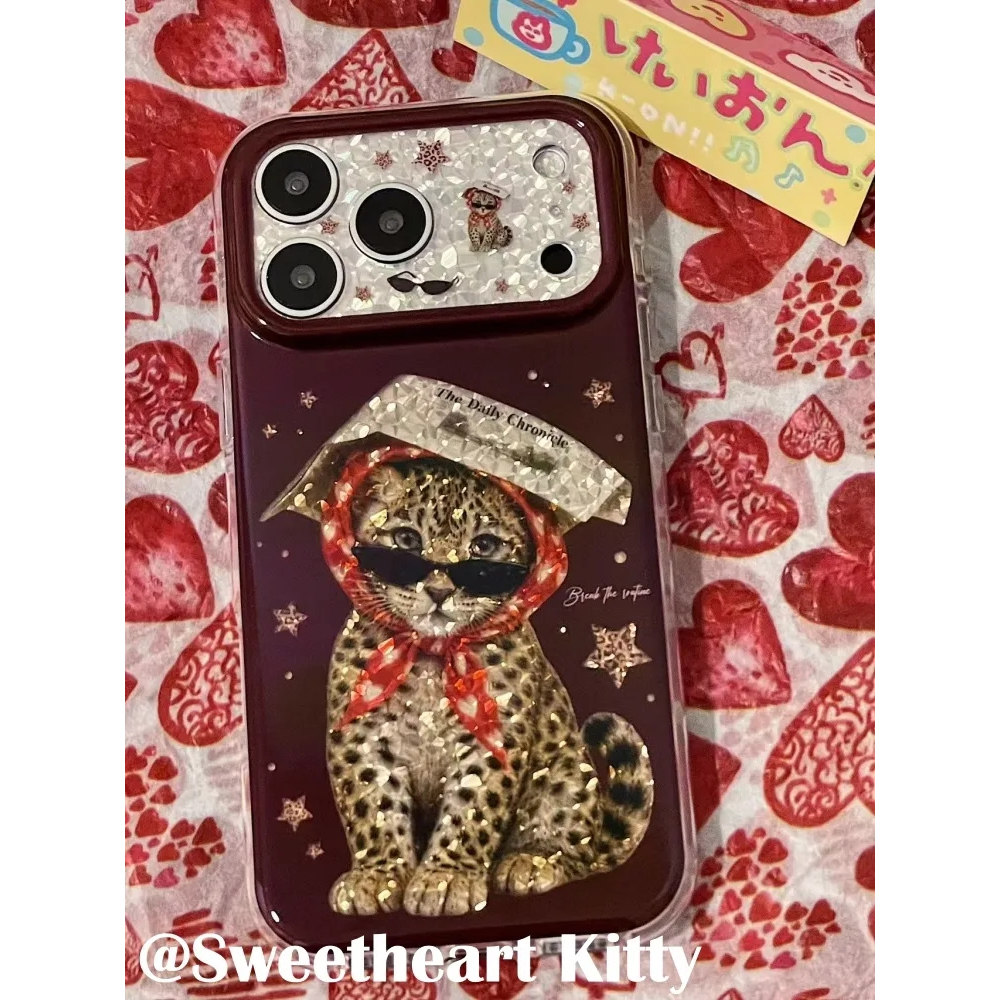 雨柠ins镭射可爱头巾墨镜小花豹适用iphone18promax苹果17手机壳16卡通日韩个性创意15防摔保护套