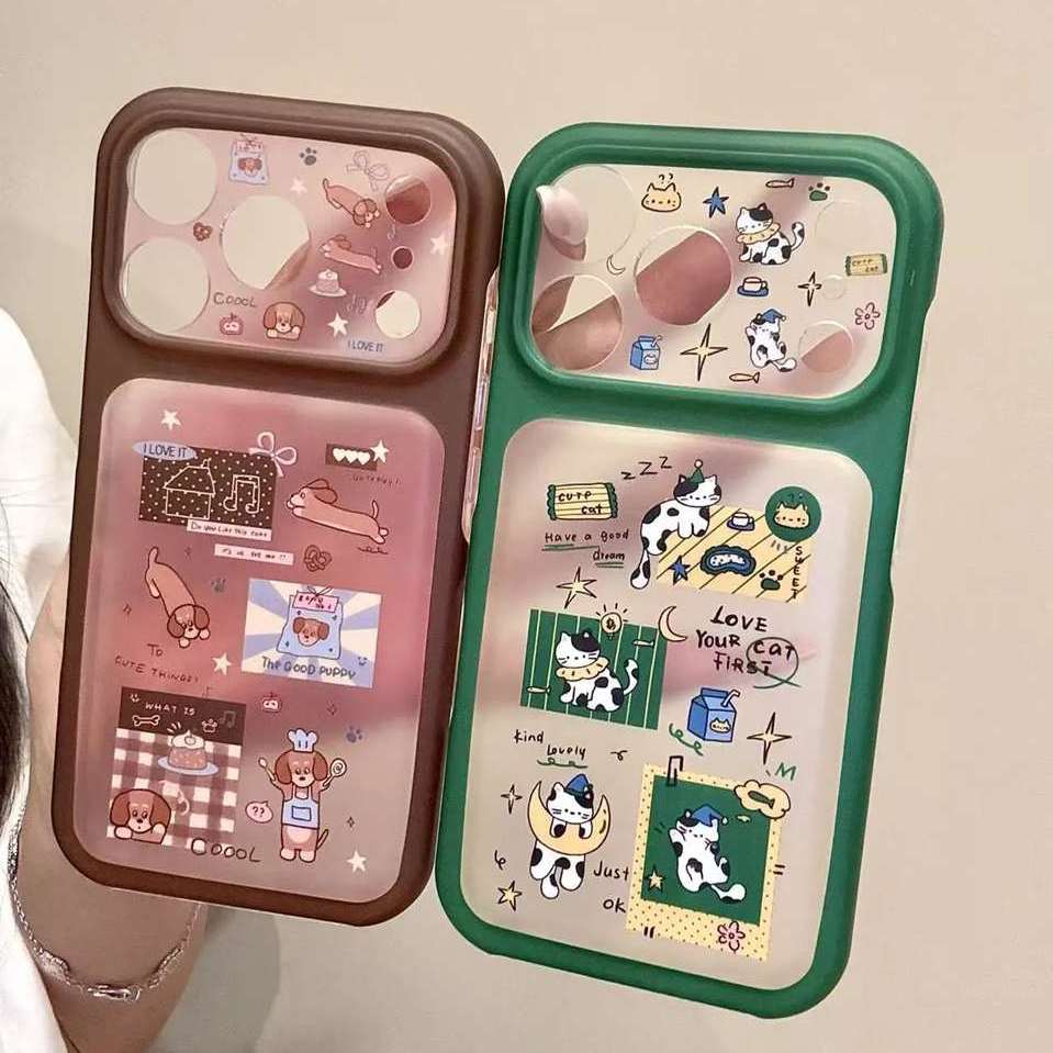 雨柠适用于iphone17promax手机壳萌宠棕边透粉底格纹趴姿厨师帽小狗16卡通日韩INS个性创意15防摔保护套