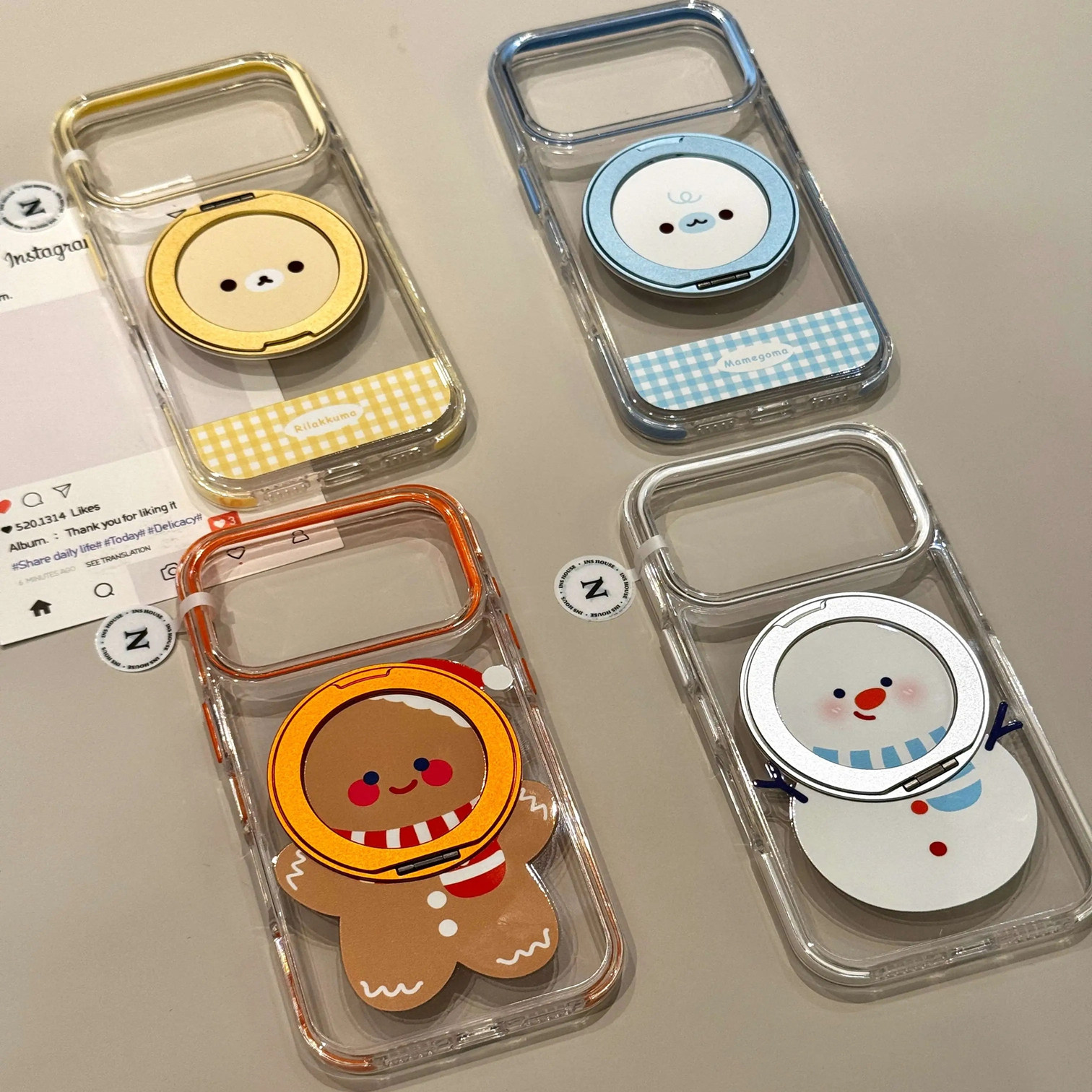 雨柠卡通拼接姜饼人轻松熊360支架适用于iphone17promax苹果16手机壳新款15可爱个性创意14防摔保护套